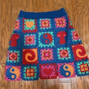 Farm Rio crochet icons sweater Crochet Patchwork mini Skirt size small NWT
